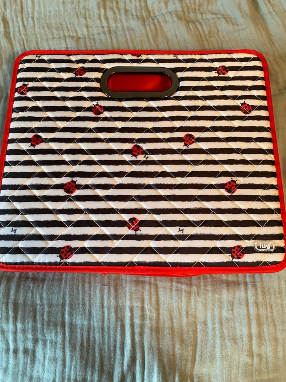 lug Quilted Storage Unit with Black & White Stripes and Red Ladybugs